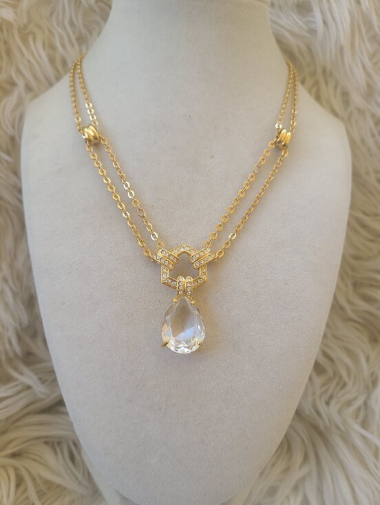Swarovski Jewelry - Swarovski Gold Toned Double-Chain Necklace Clear Teardrop Crystal- Excellent Vin